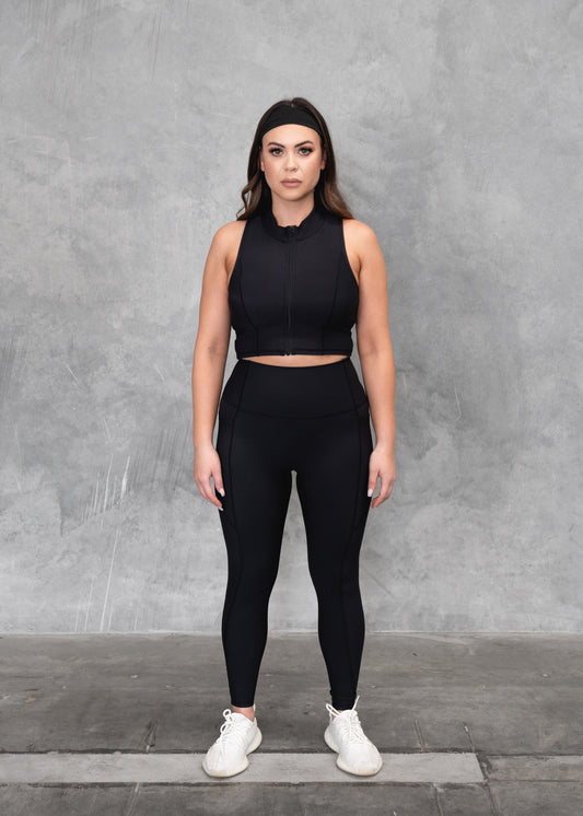 Zip Up Crop | Black