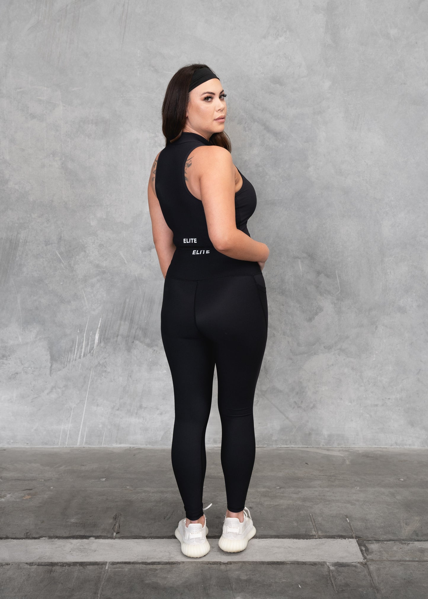 Zip Up Crop & Tights with pockets | Black