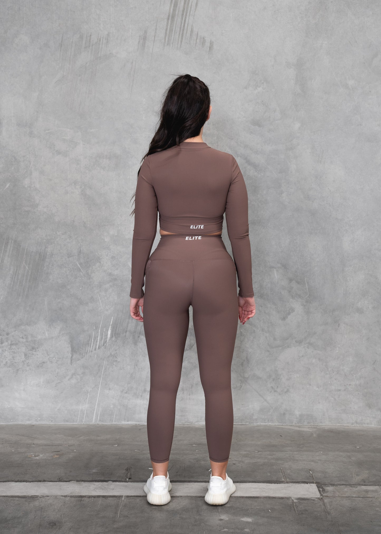 Zip Up Crop & Tights with pockets | Brown