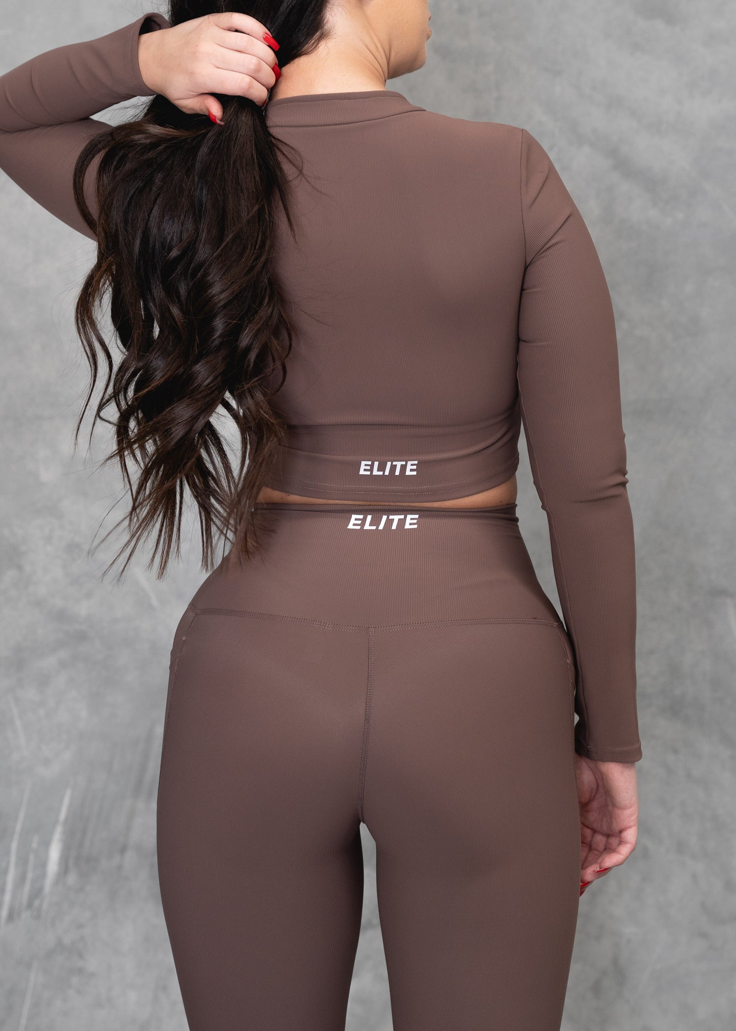 Zip Up Crop & Tights with pockets | Brown