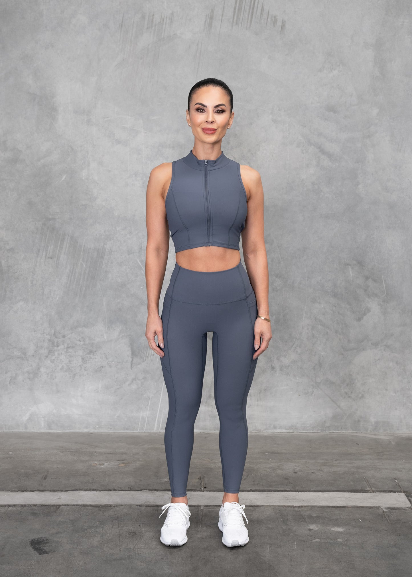 Zip Up Crop & Tights with pockets | Blue